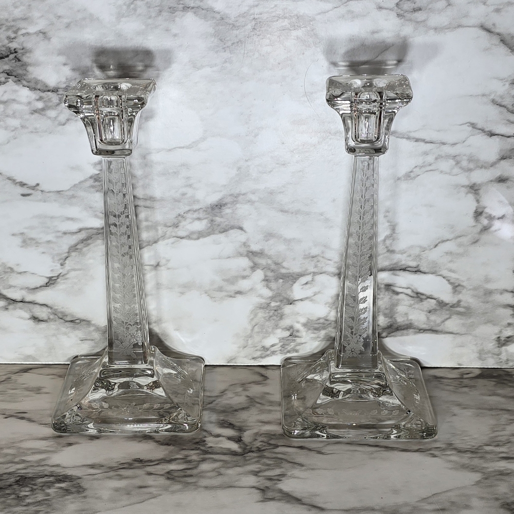Fosteria Line #1964, Deep Floral Etch Design Candlestick Tower (40)